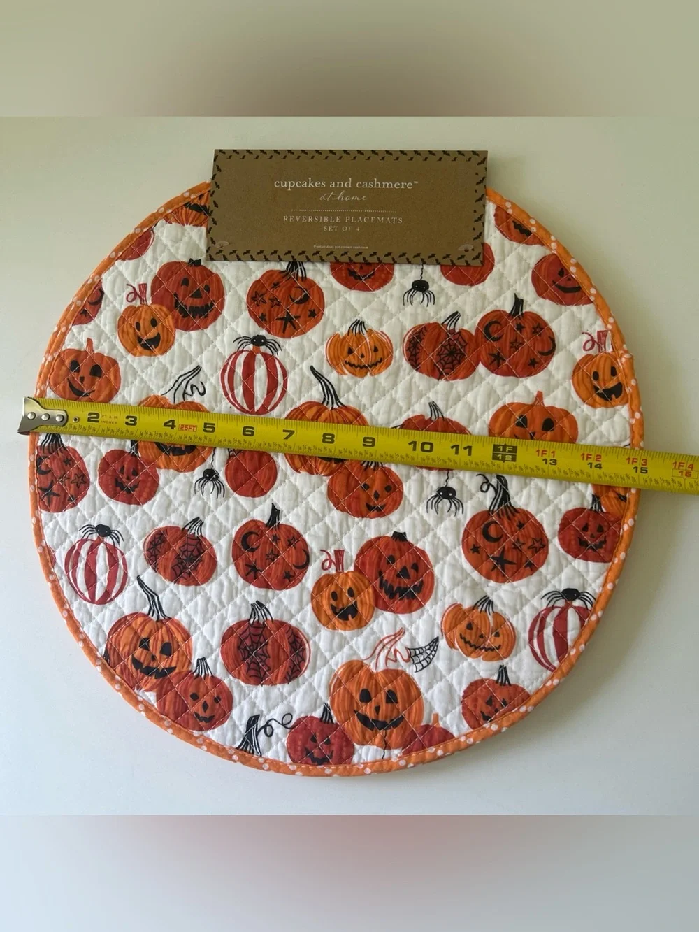 Cupcakes & Cashmere Orange Pumpkin Halloween Quilted Placemats Set of 4